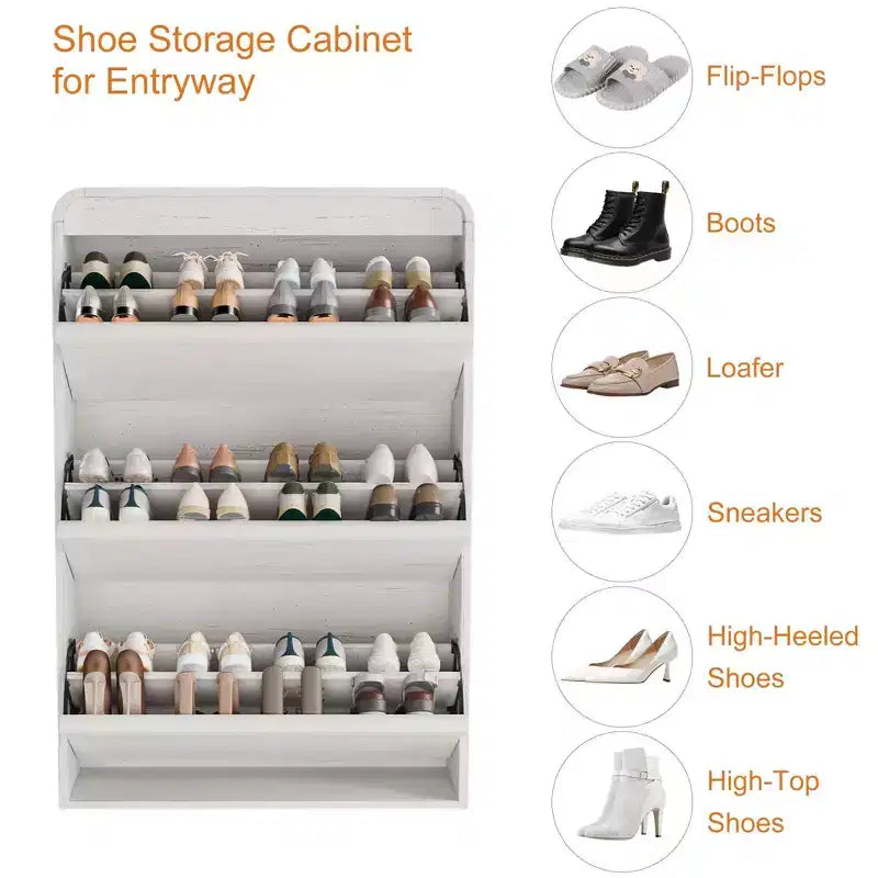 Wooden Shoe Cabinet with 3 Flip Drawers and Adjustable Shelf, Hidden Shoe Storage for Entryway, Hallway, and Living Room