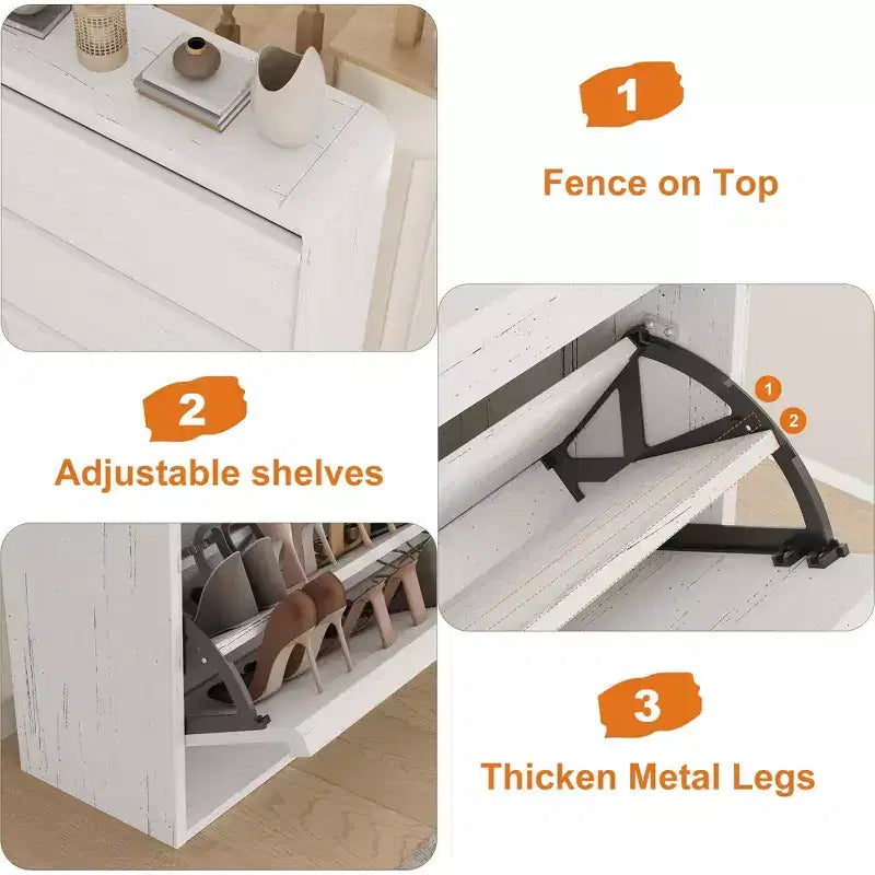 Wooden Shoe Cabinet with 3 Flip Drawers and Adjustable Shelf, Hidden Shoe Storage for Entryway, Hallway, and Living Room