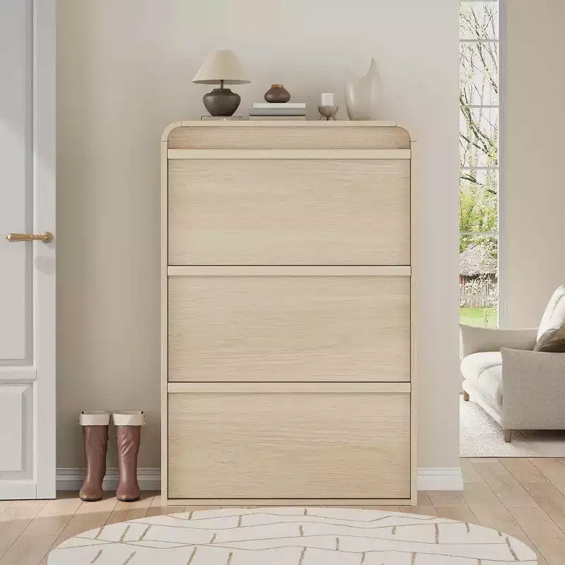 Wooden Shoe Cabinet with 3 Flip Drawers and Adjustable Shelf, Hidden Shoe Storage for Entryway, Hallway, and Living Room