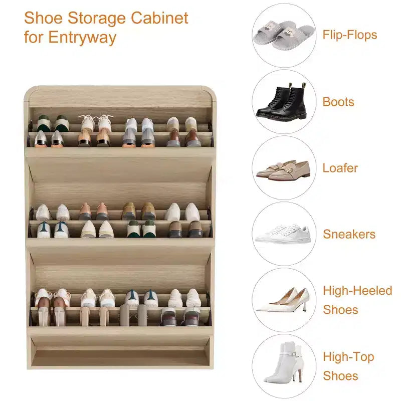 Wooden Shoe Cabinet with 3 Flip Drawers and Adjustable Shelf, Hidden Shoe Storage for Entryway, Hallway, and Living Room