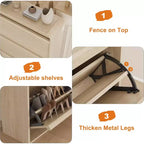 Wooden Shoe Cabinet with 3 Flip Drawers and Adjustable Shelf, Hidden Shoe Storage for Entryway, Hallway, and Living Room