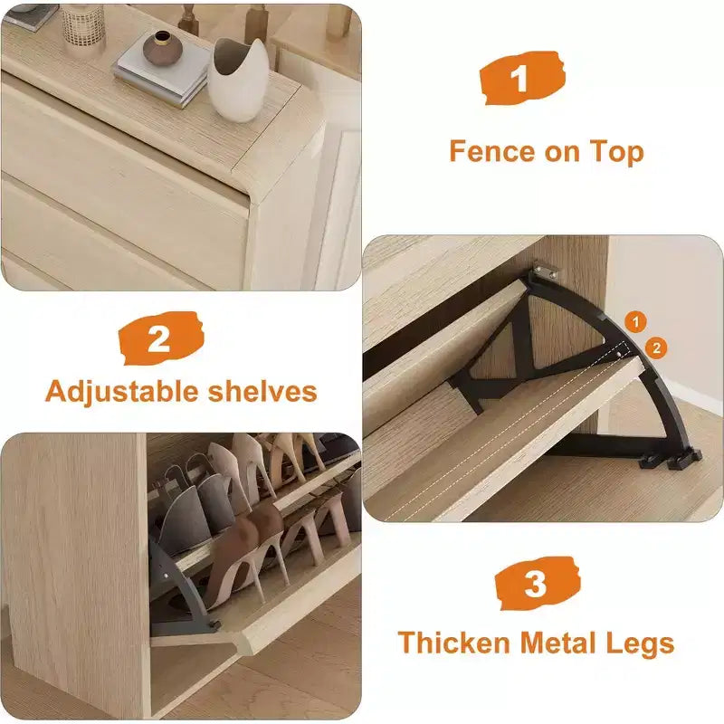 Wooden Shoe Cabinet with 3 Flip Drawers and Adjustable Shelf, Hidden Shoe Storage for Entryway, Hallway, and Living Room