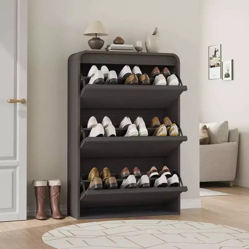 Wooden Shoe Cabinet with 3 Flip Drawers and Adjustable Shelf, Hidden Shoe Storage for Entryway, Hallway, and Living Room