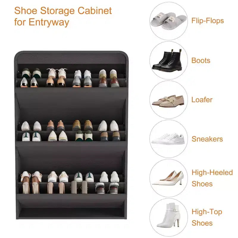 Wooden Shoe Cabinet with 3 Flip Drawers and Adjustable Shelf, Hidden Shoe Storage for Entryway, Hallway, and Living Room