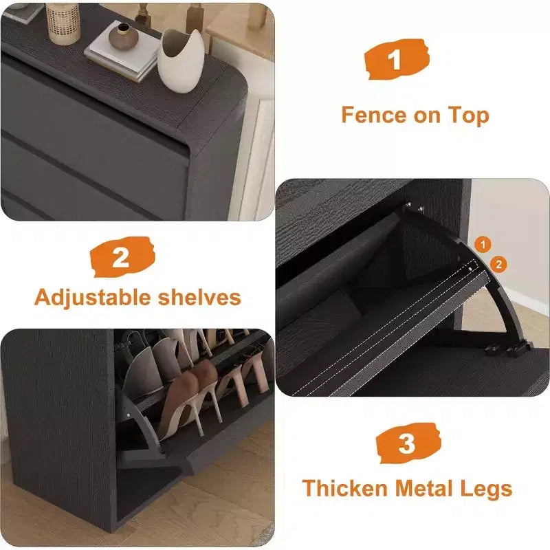 Wooden Shoe Cabinet with 3 Flip Drawers and Adjustable Shelf, Hidden Shoe Storage for Entryway, Hallway, and Living Room