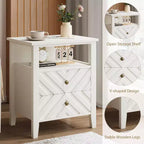 Table de chevet LED avec 2 tiroirs - Table de chevet de style ferme avec design en V pour chambre à coucher