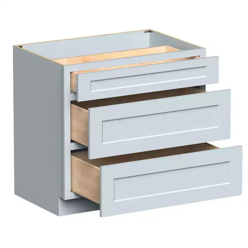CASAINC 36 W x 34.5 H x 24 D Shaker Base Kitchen Cabinet with 3 Drawers, Solid Wood Frame, Water-Based Low-VOC Paint, Soft-Close, RTA, Dove Gray