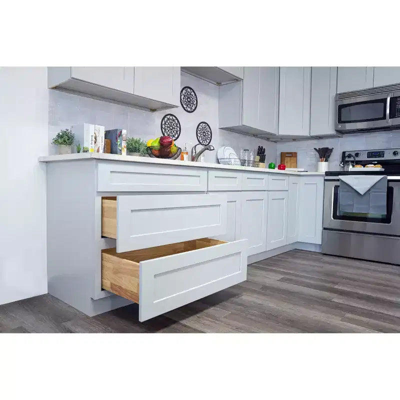CASAINC 36 W x 34.5 H x 24 D Shaker Base Kitchen Cabinet with 3 Drawers, Solid Wood Frame, Water-Based Low-VOC Paint, Soft-Close, RTA, Dove Gray