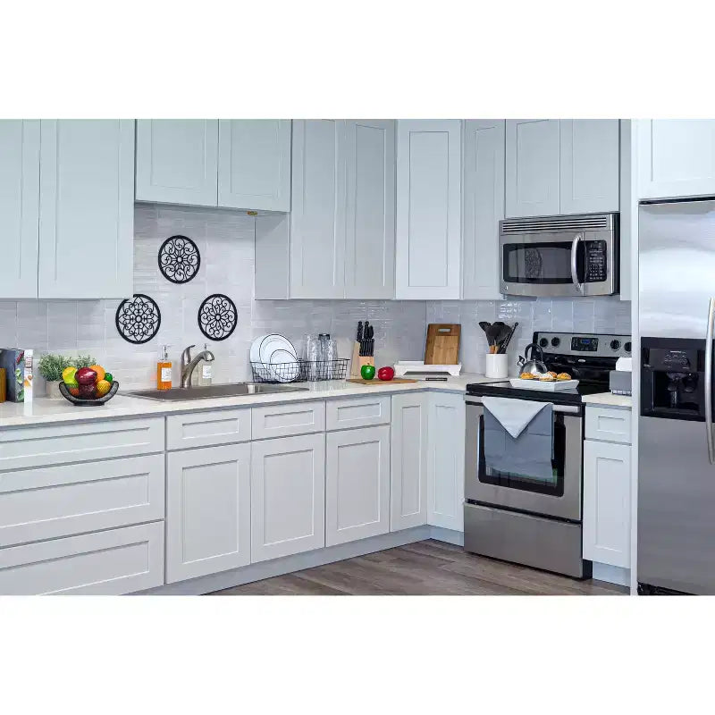 CASAINC 36 W x 34.5 H x 24 D Shaker Base Kitchen Cabinet with 3 Drawers, Solid Wood Frame, Water-Based Low-VOC Paint, Soft-Close, RTA, Dove Gray