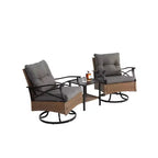 Whisen 3 Piece Outdoor Swivel Rocker Chairs Set with 1 Table and 2 Rocking & Swivel Chairs - Brown & Gray