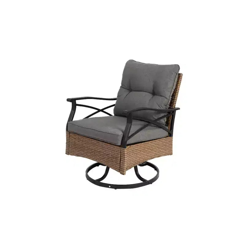 Whisen 3 Piece Outdoor Swivel Rocker Chairs Set with 1 Table and 2 Rocking & Swivel Chairs - Brown & Gray