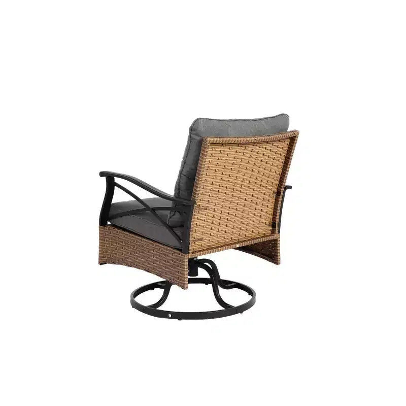 Whisen 3 Piece Outdoor Swivel Rocker Chairs Set with 1 Table and 2 Rocking & Swivel Chairs - Brown & Gray