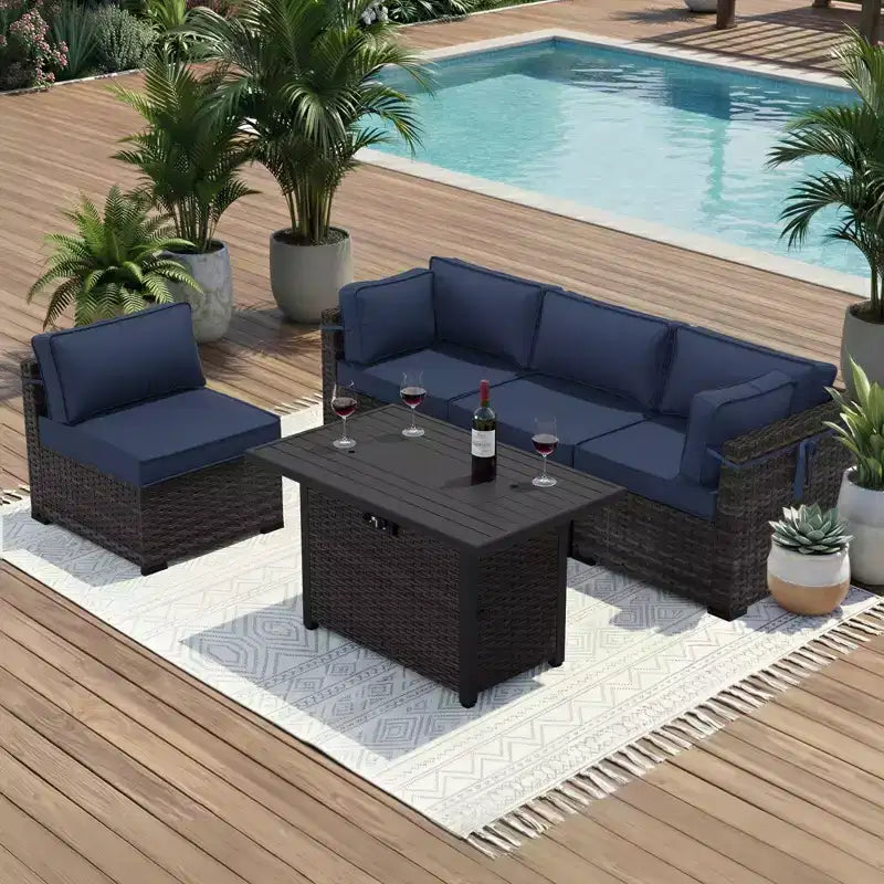 UPTIOT 5-Piece Patio Set: 2 Corner Sofas, 2 Side Chairs & Grey Fire Pit Table for Ultimate Outdoor Comfort and Entertainment