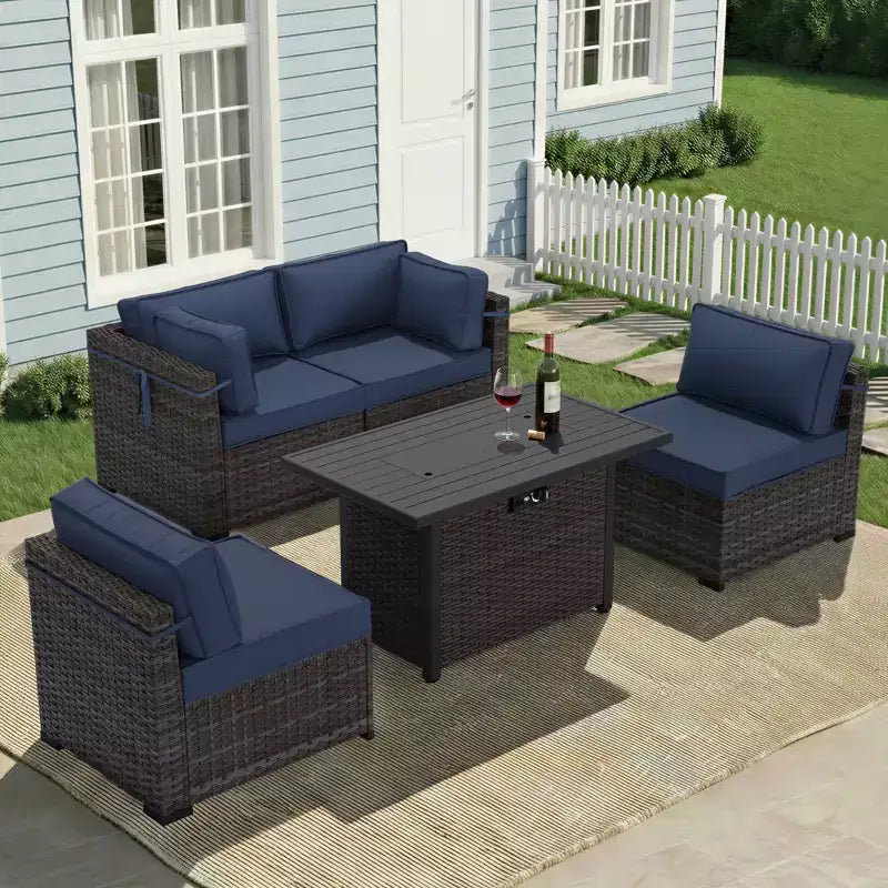 UPTIOT 5-Piece Patio Set: 2 Corner Sofas, 2 Side Chairs & Grey Fire Pit Table for Ultimate Outdoor Comfort and Entertainment