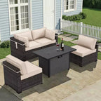 UPTIOT 5-Piece Patio Set: 2 Corner Sofas, 2 Side Chairs & Grey Fire Pit Table for Ultimate Outdoor Comfort and Entertainment