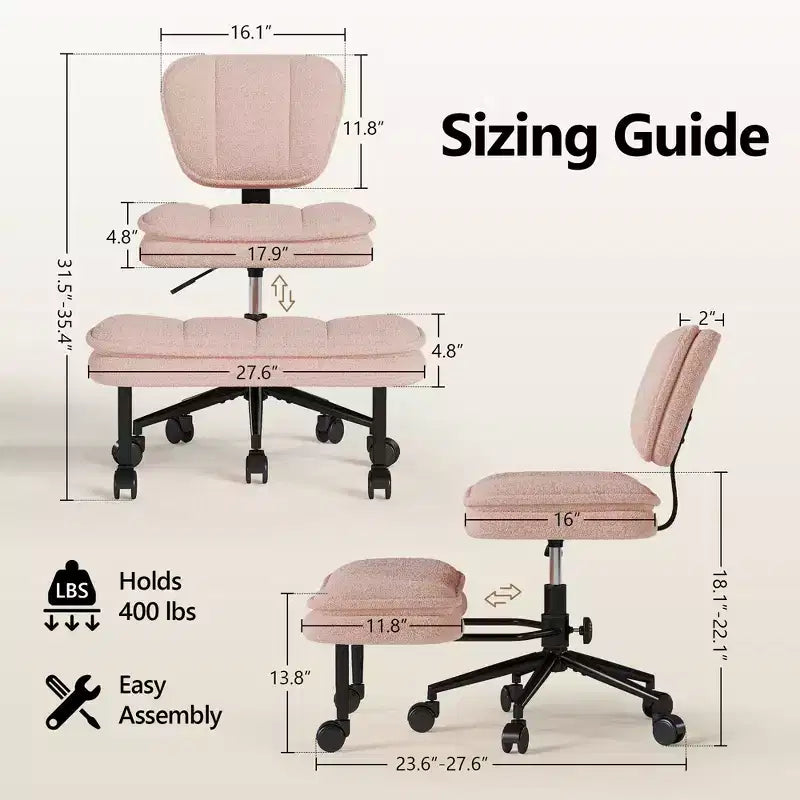TYBOATLE Chaise de Bureau Croisée avec Ottomane, Chaise de Méditation Pivotante sans Accoudoirs, Chaise Large Croisée pour Bureau à Domicile et Coiffeuse