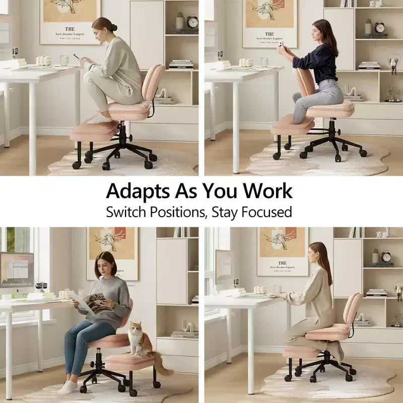 TYBOATLE Chaise de Bureau Croisée avec Ottomane, Chaise de Méditation Pivotante sans Accoudoirs, Chaise Large Croisée pour Bureau à Domicile et Coiffeuse