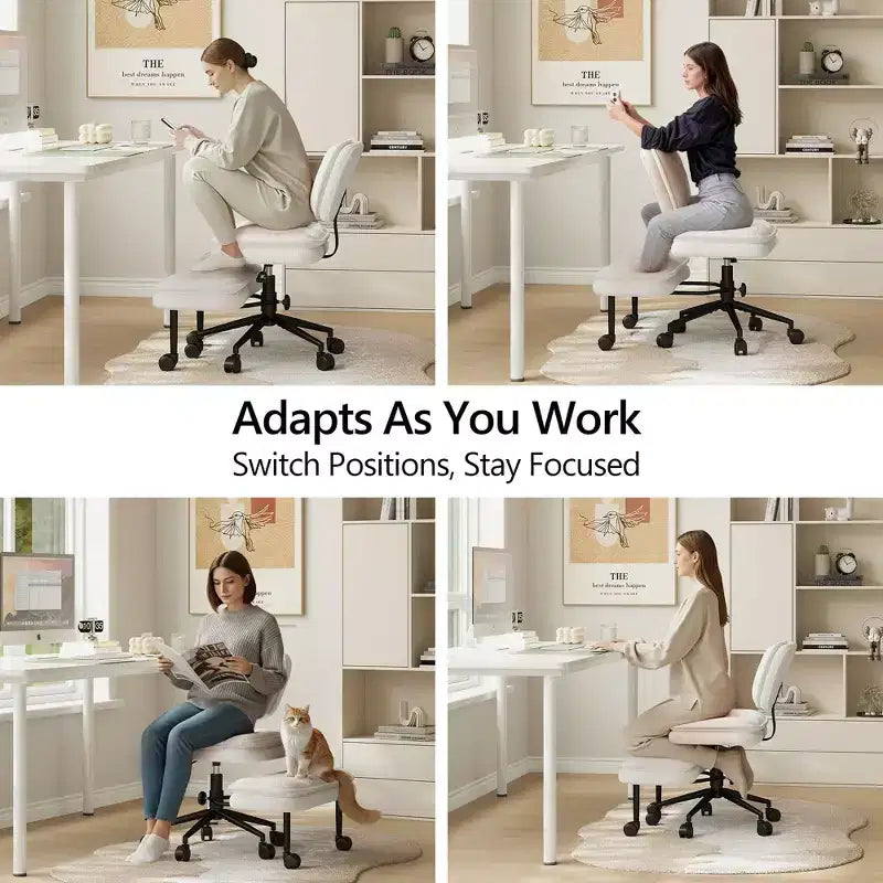 TYBOATLE Chaise de Bureau Croisée avec Ottomane, Chaise de Méditation Pivotante sans Accoudoirs, Chaise Large Croisée pour Bureau à Domicile et Coiffeuse