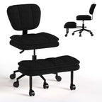 TYBOATLE Cross Legged Office Chair with Ottoman, Armless Swivel Meditation Chair, Wide Seat Criss Cross Chair for Home Office & Vanity