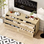 JVNOXK 59-inch rattan 6-drawer dresser, bedroom clothing storage cabinet, metal handles and wooden legs, suitable for bedrooms, natural color