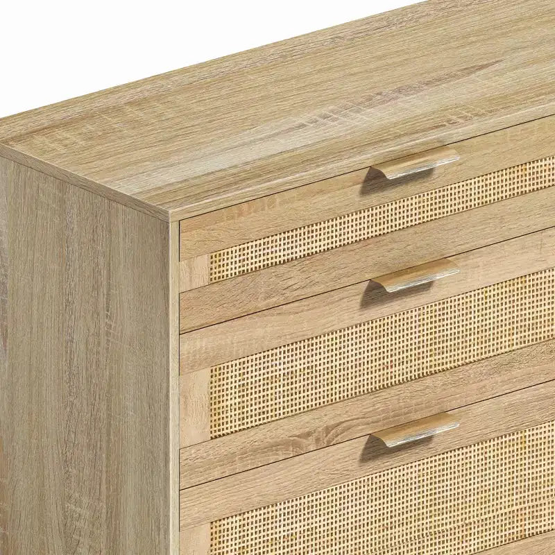 JVNOXK 59-inch rattan 6-drawer dresser, bedroom clothing storage cabinet, metal handles and wooden legs, suitable for bedrooms, natural color