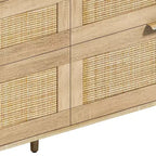 JVNOXK 59-inch rattan 6-drawer dresser, bedroom clothing storage cabinet, metal handles and wooden legs, suitable for bedrooms, natural color