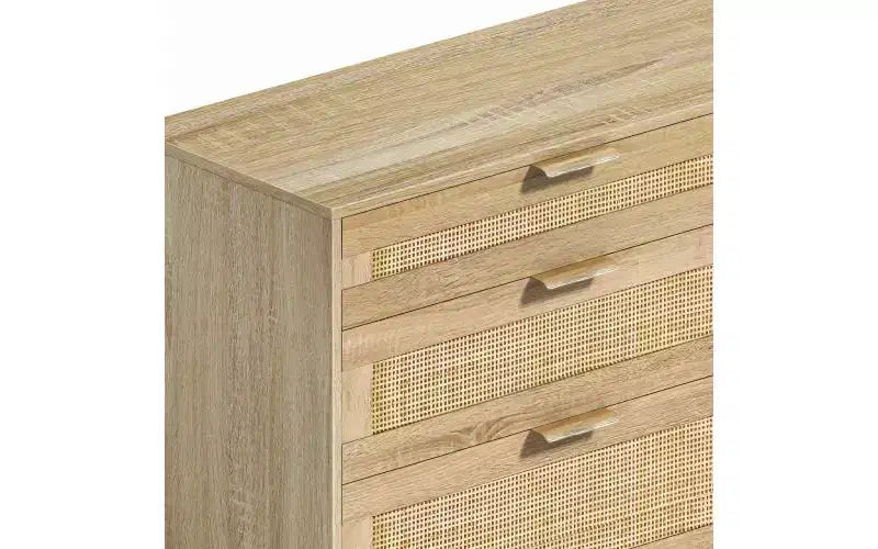 JVNOXK 59-inch rattan 6-drawer dresser, bedroom clothing storage cabinet, metal handles and wooden legs, suitable for bedrooms, natural color