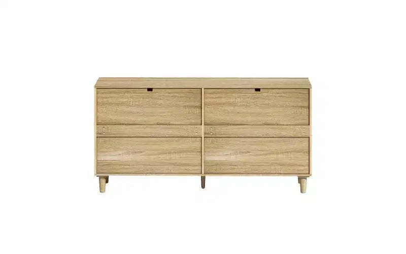 JVNOXK 59-inch rattan 6-drawer dresser, bedroom clothing storage cabinet, metal handles and wooden legs, suitable for bedrooms, natural color