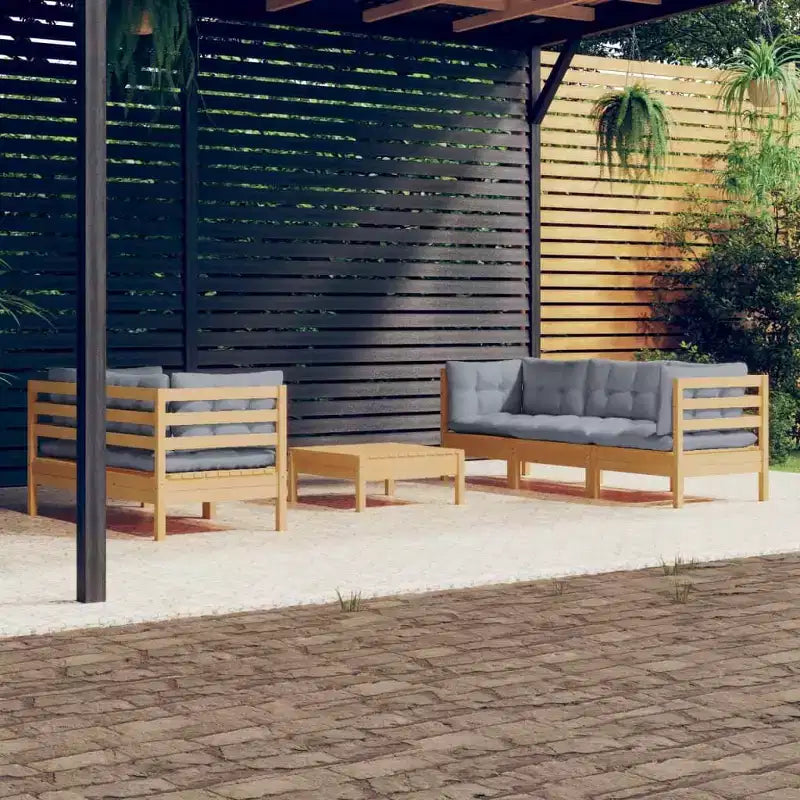 vidaXL Solid Pinewood Patio Lounge Set with Cushions Multi Colors