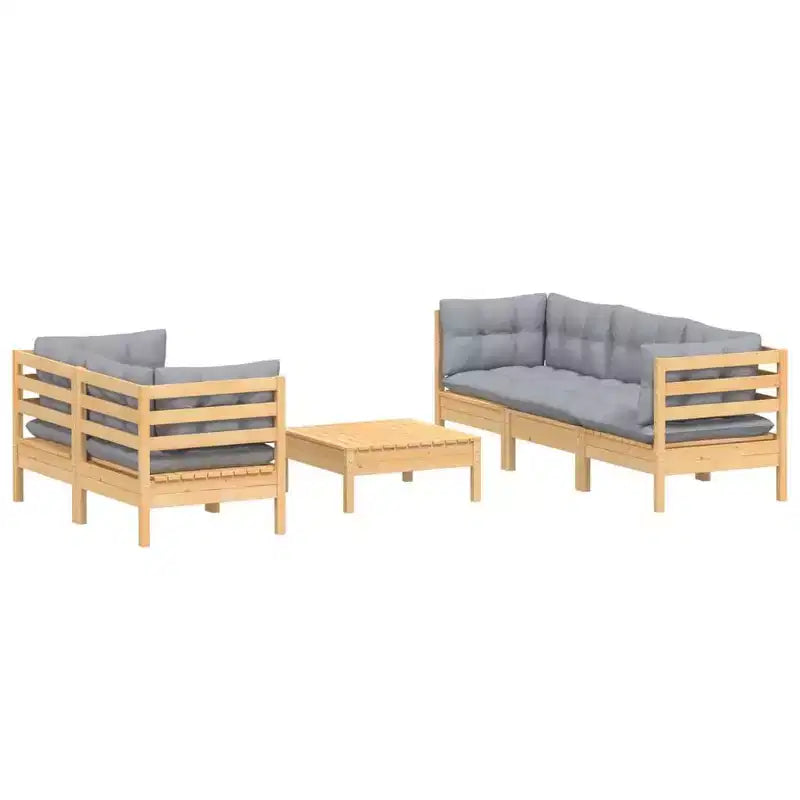 vidaXL Solid Pinewood Patio Lounge Set with Cushions Multi Colors