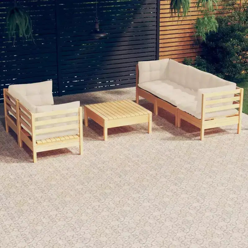 vidaXL Solid Pinewood Patio Lounge Set with Cushions Multi Colors