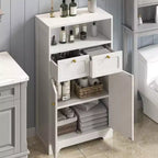 KOLIGEY Meuble bas de salle de bain moderne avec étagère ouverte 2 portes 2 tiroirs Meuble de rangement pour salon, cuisine, bureau à domicile Blanc