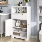 KOLIGEY Meuble bas de salle de bain moderne avec étagère ouverte 2 portes 2 tiroirs Meuble de rangement pour salon, cuisine, bureau à domicile Blanc