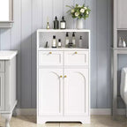 KOLIGEY Meuble bas de salle de bain moderne avec étagère ouverte 2 portes 2 tiroirs Meuble de rangement pour salon, cuisine, bureau à domicile Blanc