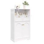 KOLIGEY Meuble bas de salle de bain moderne avec étagère ouverte 2 portes 2 tiroirs Meuble de rangement pour salon, cuisine, bureau à domicile Blanc