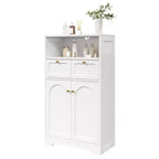 KOLIGEY Meuble bas de salle de bain moderne avec étagère ouverte 2 portes 2 tiroirs Meuble de rangement pour salon, cuisine, bureau à domicile Blanc