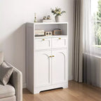 KOLIGEY Meuble bas de salle de bain moderne avec étagère ouverte 2 portes 2 tiroirs Meuble de rangement pour salon, cuisine, bureau à domicile Blanc