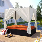 Whisen Bain de Soleil Canapé-Lit en Rotin avec Coussins et Assises Réglables