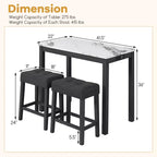 Costway 3 PCS Bar Table Set w/ Charging Station Modern Counter Height Breakfast Table