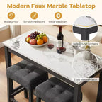 Costway 3 PCS Bar Table Set w/ Charging Station Modern Counter Height Breakfast Table