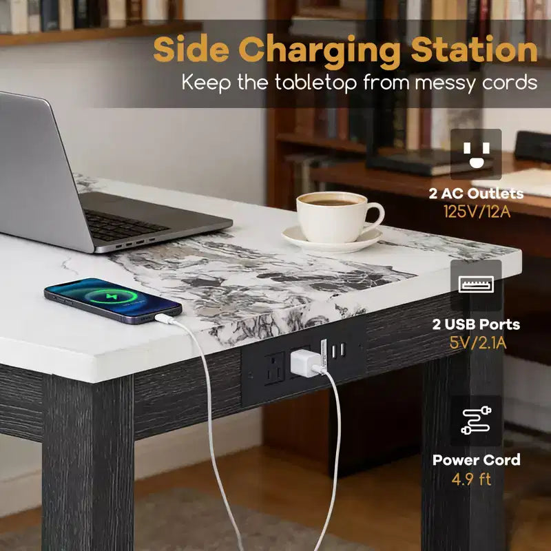 Costway 3 PCS Bar Table Set w/ Charging Station Modern Counter Height Breakfast Table