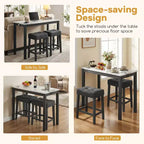 Costway 3 PCS Bar Table Set w/ Charging Station Modern Counter Height Breakfast Table