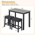 Costway 3 PCS Bar Table Set w/ Charging Station Modern Counter Height Breakfast Table