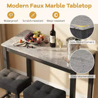 Costway 3 PCS Bar Table Set w/ Charging Station Modern Counter Height Breakfast Table
