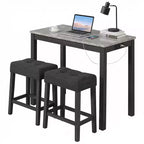 Costway 3 PCS Bar Table Set w/ Charging Station Modern Counter Height Breakfast Table