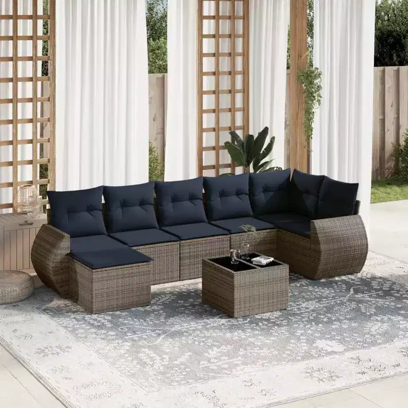 vidaXL Patio Sofa Set Black and Blue - Gray and Blue With Table