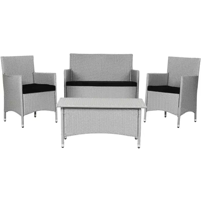 Mojavi 4 Piece Wicker Patio Seating Set W/Cushions - Indoor/Outdoor - FOX6005 - Grey/Black - Safavieh Couture