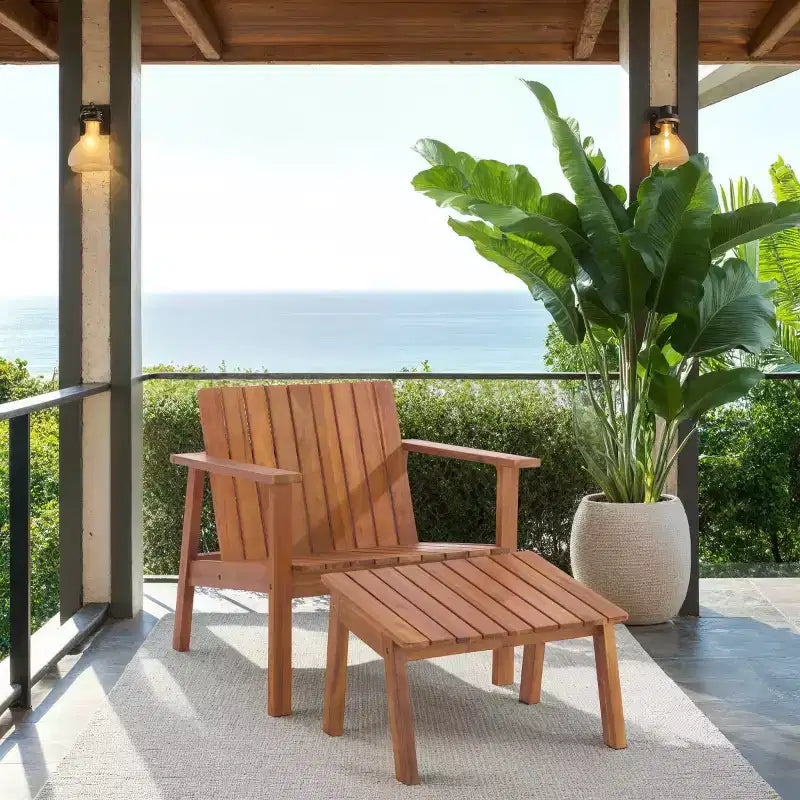 Ensemble de patio fauteuil et pouf Fallon - Intérieur/Extérieur - PAT7333 - Naturel - Safavieh