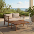 Sabrina Bench & Table Patio Set - Indoor/Outdoor - PAT6810 - Teak Brown/Cream - Safavieh