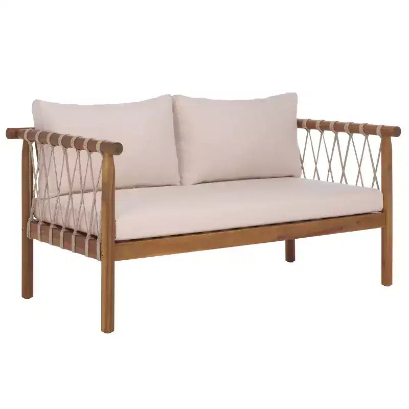 Sabrina Bench & Table Patio Set - Indoor/Outdoor - PAT6810 - Teak Brown/Cream - Safavieh